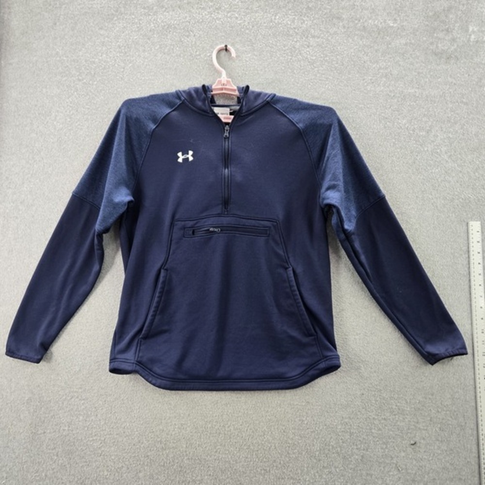Under Armour Women Sweatshirt L Blue Fleece Anorak Logo Zipper Long Sleeve